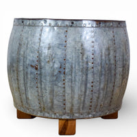 Vintage Metal Planter On Wooden Stand