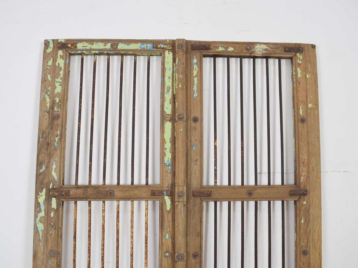 Pair of XL Antique Vintage Indian Wooden Iron Jali Doors Shutters