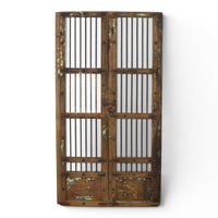 Pair of XL Antique Vintage Indian Wooden Iron Jali Doors Shutters