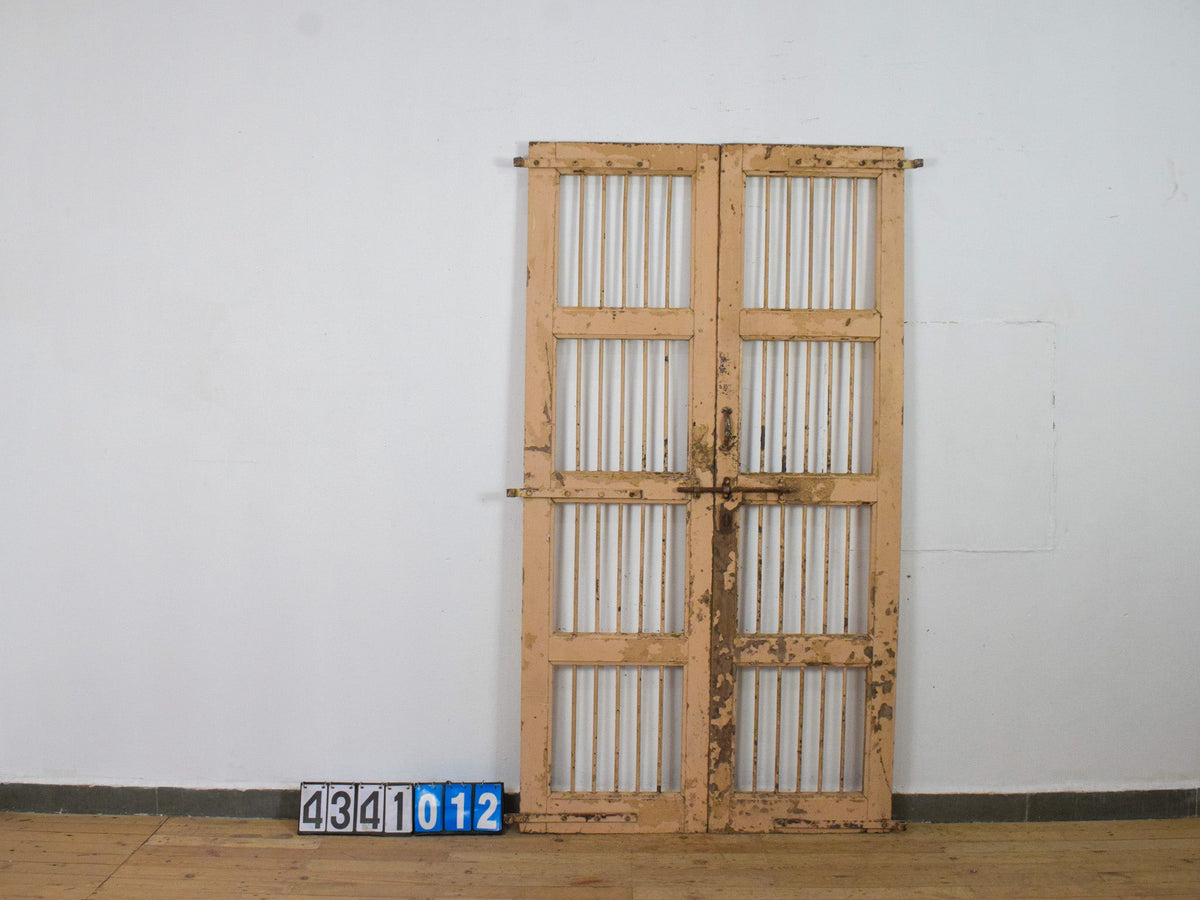 Pair of XL Antique Vintage Indian Wooden Iron Jali Doors Shutters