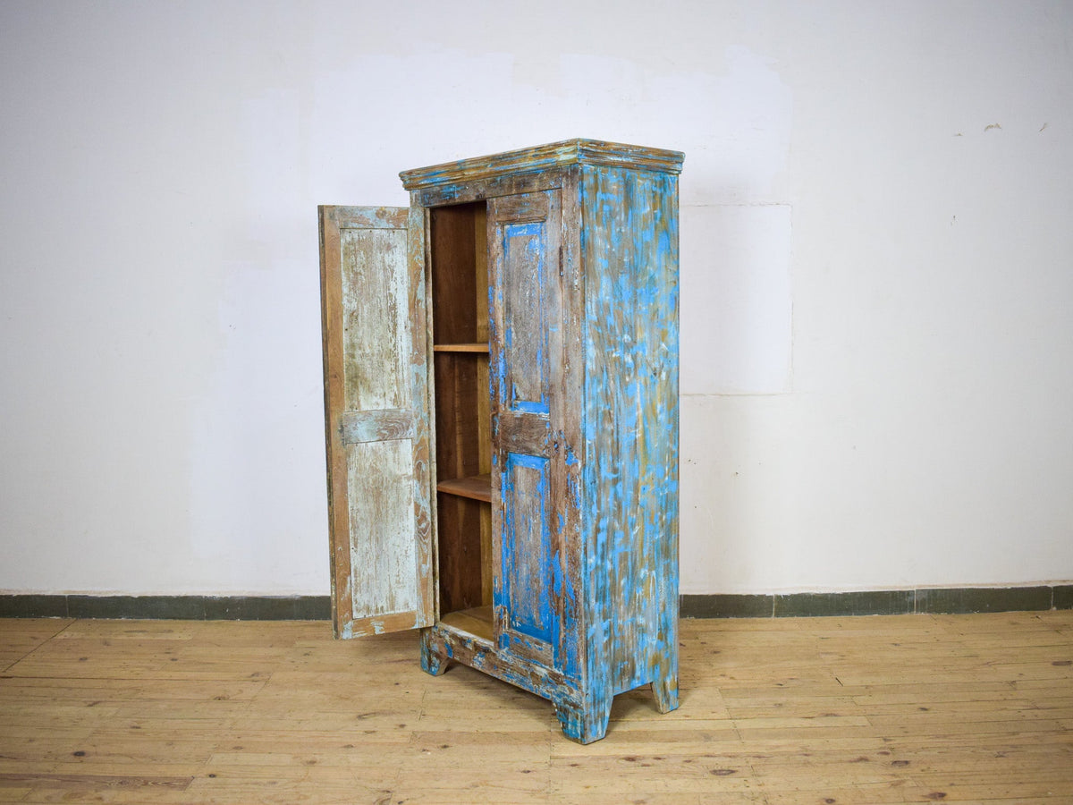 Vintage Rustic Wooden Worn Painted Cupboard Cabinet