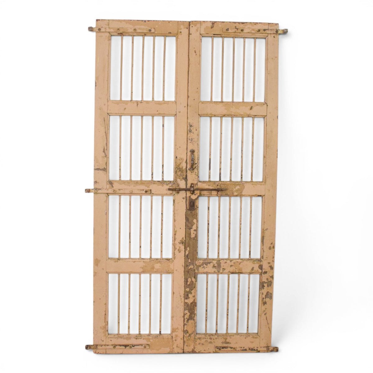 Pair of XL Antique Vintage Indian Wooden Iron Jali Doors Shutters