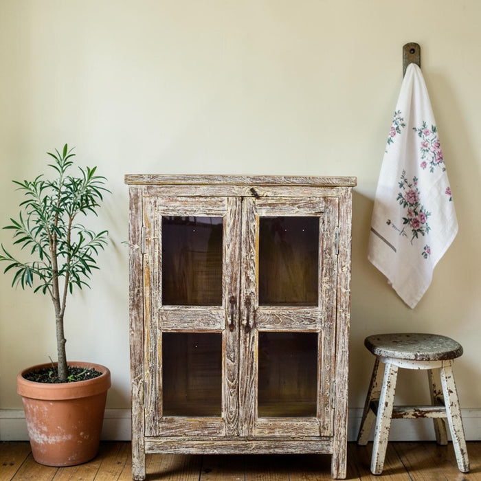 Vintage Worn Painted Rustic Cupboard Cabinet