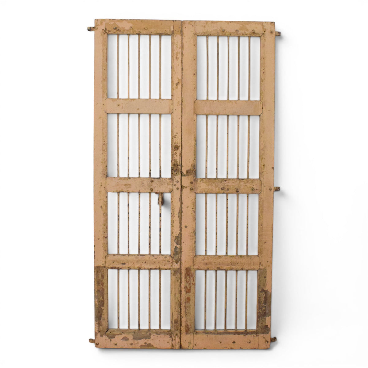 Pair of XL Antique Vintage Indian Wooden Iron Jali Doors Shutters