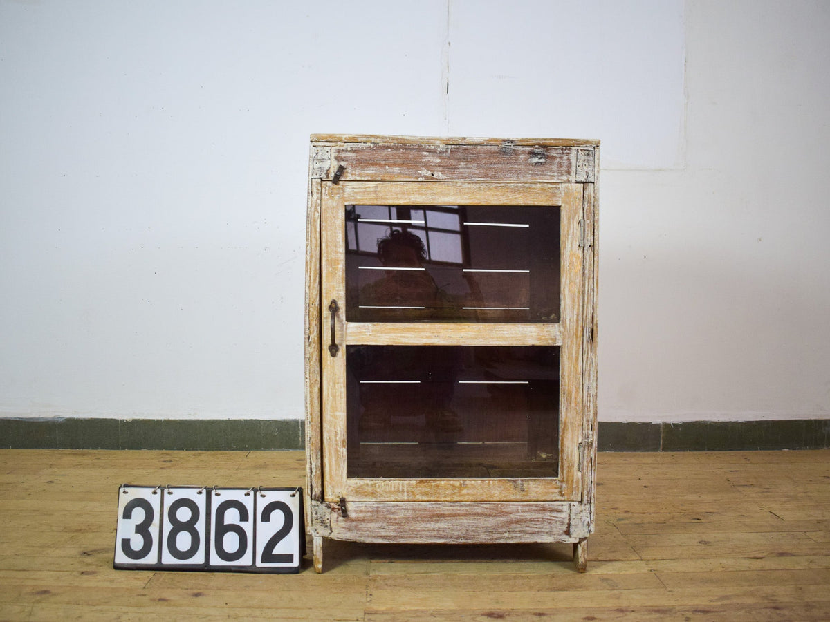 Vintage Worn Painted Rustic Cupboard Cabinet