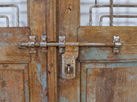 Pair of XL Antique Vintage Indian Wooden Iron Jali Doors Shutters