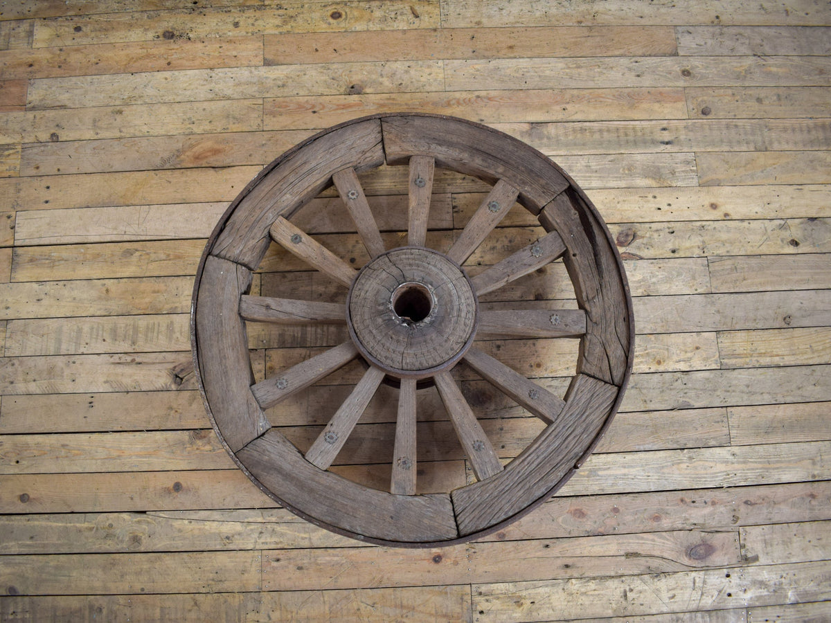 Old Antique Original Wooden Cart Wheel Garden Display