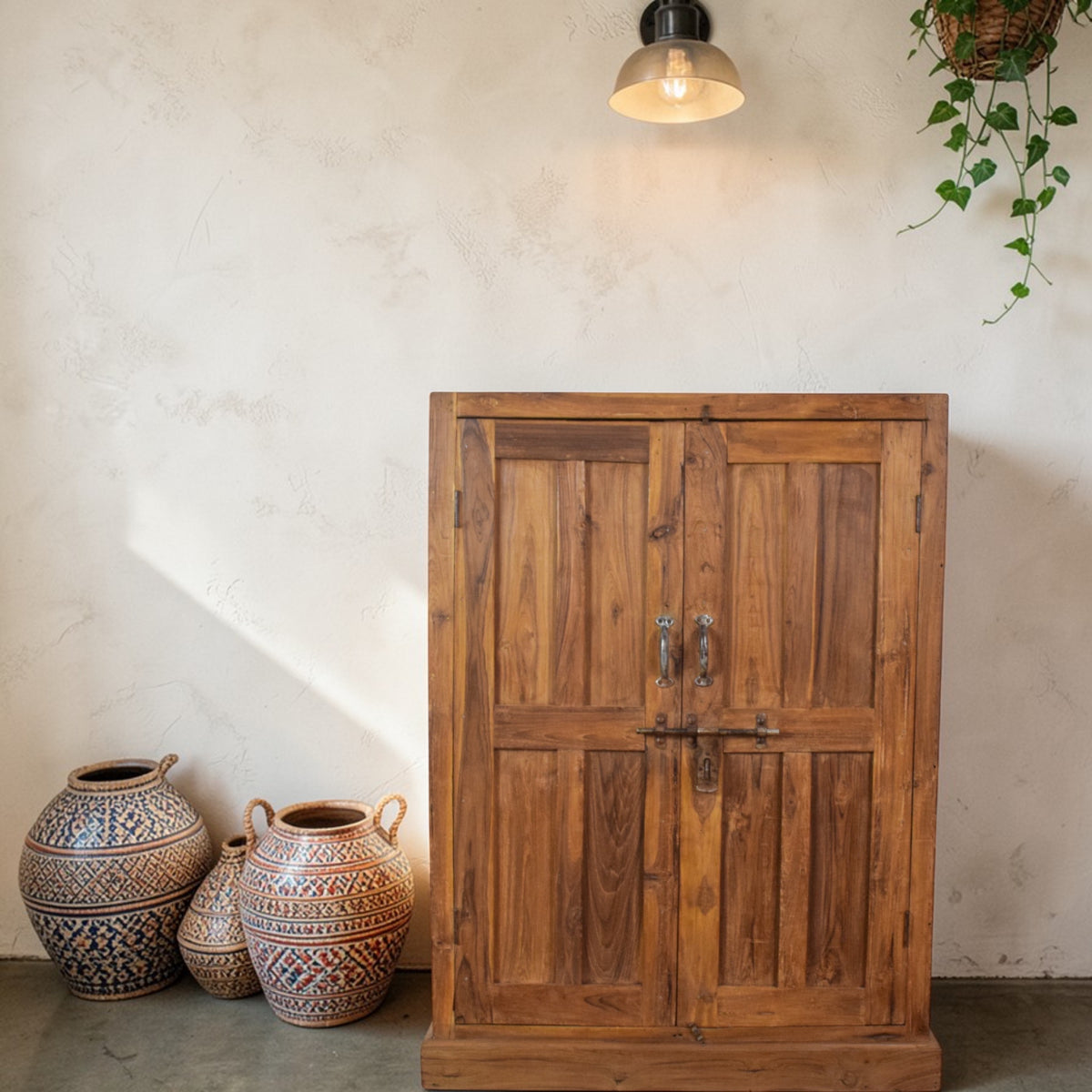 Vintage Rustic Teak Wood Fitted Interior Cupboard Cabinet Storage