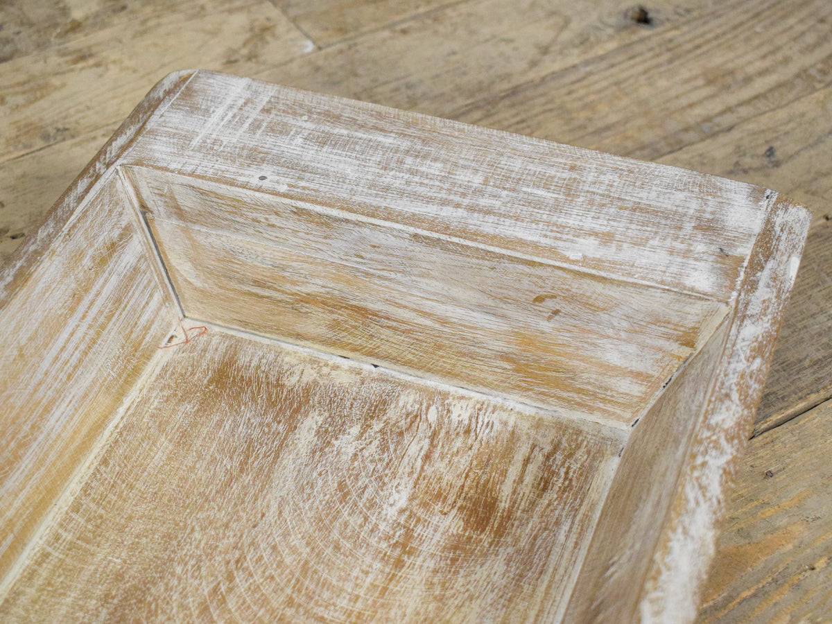 Vintage Style Reclaimed Wood White Wash Bowl Tray