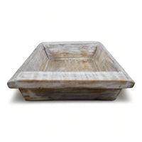 Vintage Style Reclaimed Wood White Wash Bowl Tray