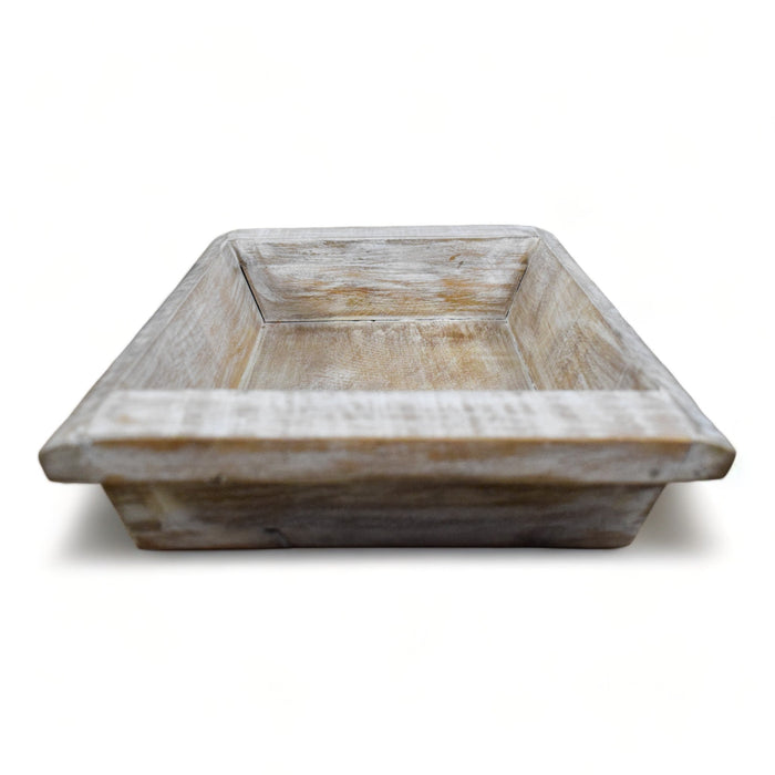 Vintage Style Reclaimed Wood White Wash Bowl Tray