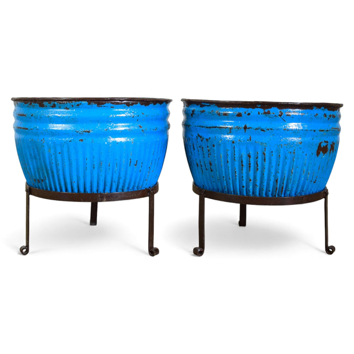 Pair of Vintage Dolly Tub Planets on Iron Stands
