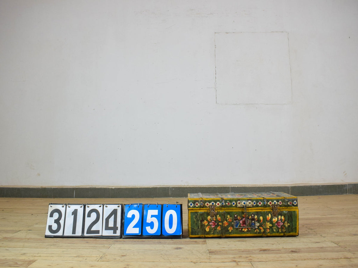Vintage Indian Hand Painted Metal Travel Trunk Chest