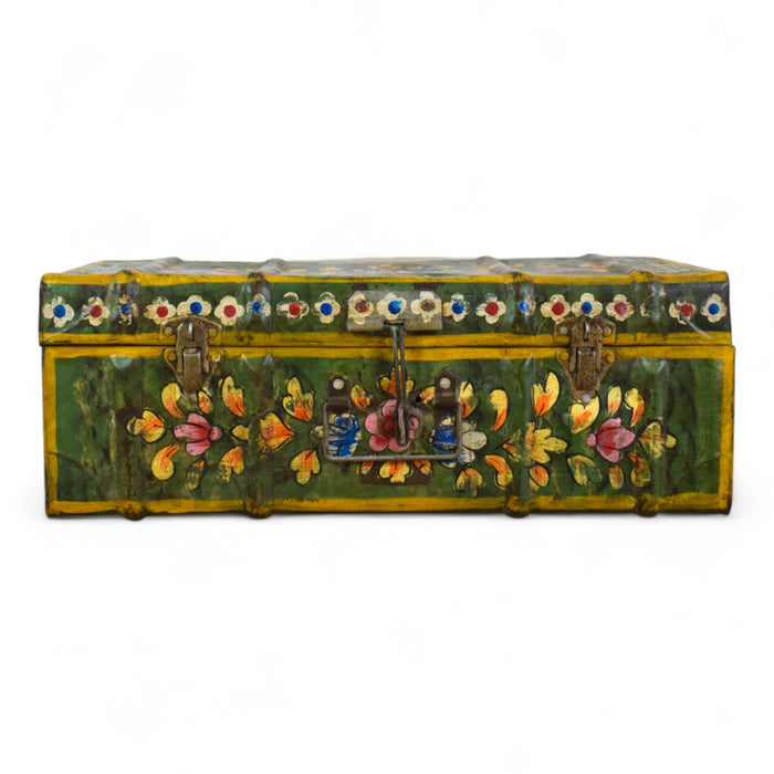 Vintage Indian Hand Painted Metal Travel Trunk Chest