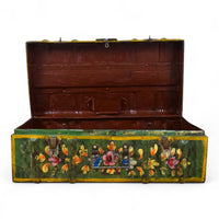 Vintage Indian Hand Painted Metal Travel Trunk Chest