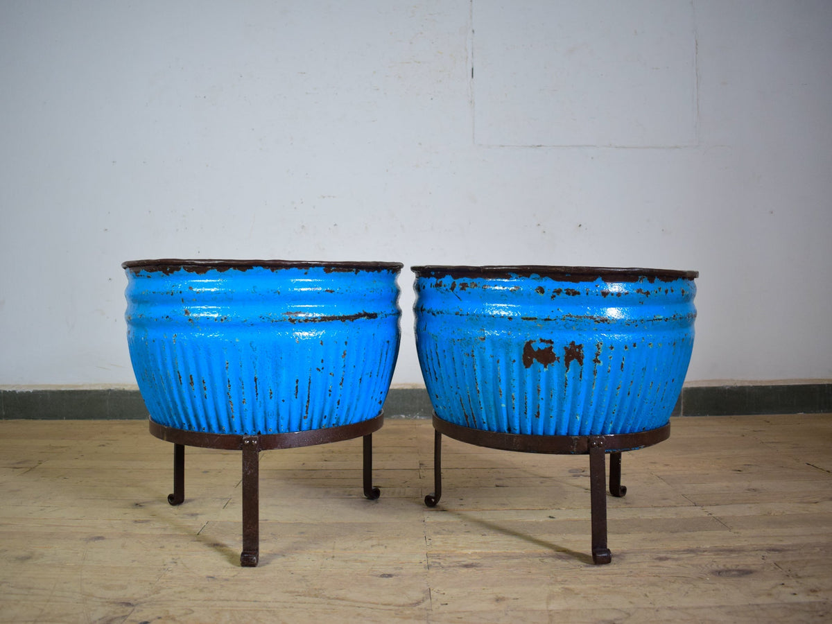 Pair of Vintage Dolly Tub Planets on Iron Stands