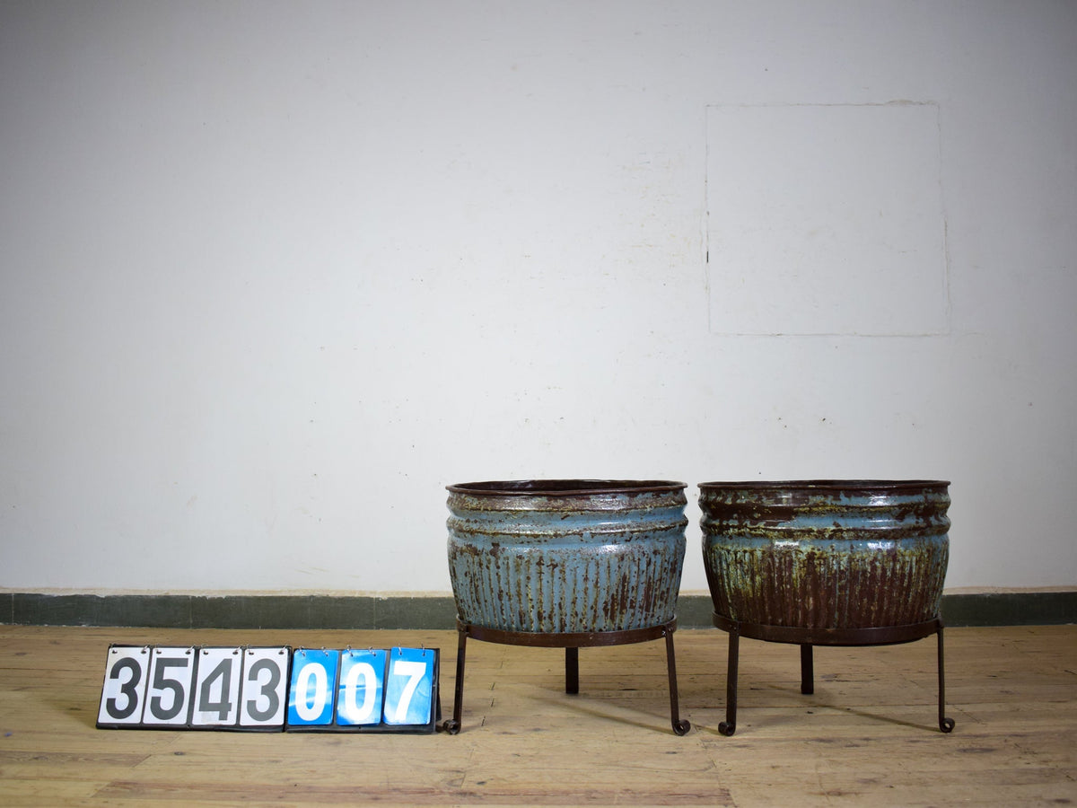 Pair of Vintage Dolly Tub Planets on Iron Stands