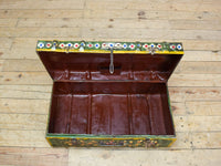Vintage Indian Hand Painted Metal Travel Trunk Chest