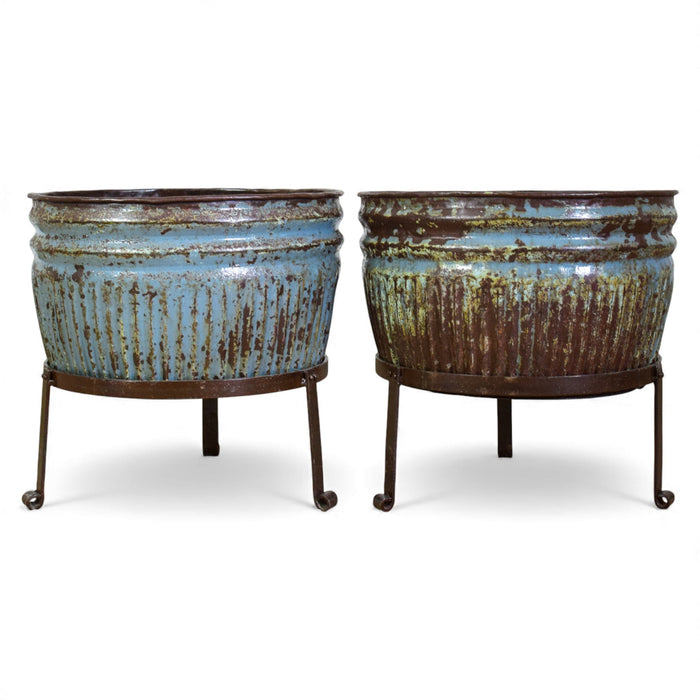 Pair of Vintage Dolly Tub Planets on Iron Stands