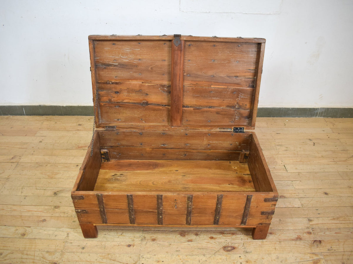 Antique Teak Wooden Chest Box Coffee Table