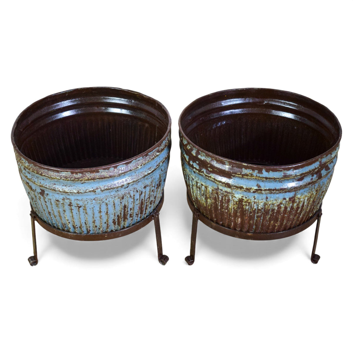 Pair of Vintage Dolly Tub Planets on Iron Stands