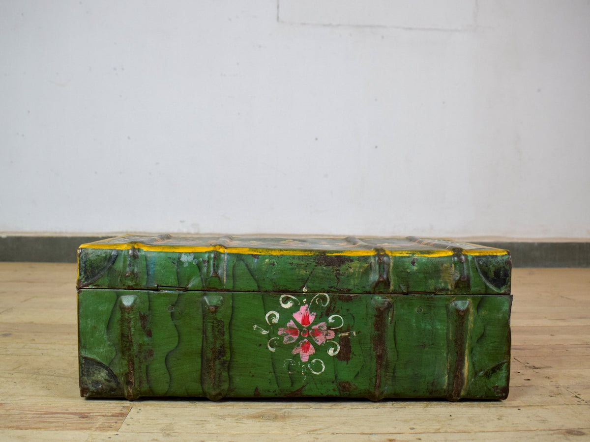 Vintage Indian Hand Painted Metal Travel Trunk Chest