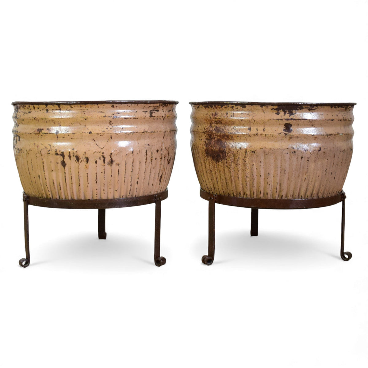 Pair of Vintage Dolly Tub Planets on Iron Stands