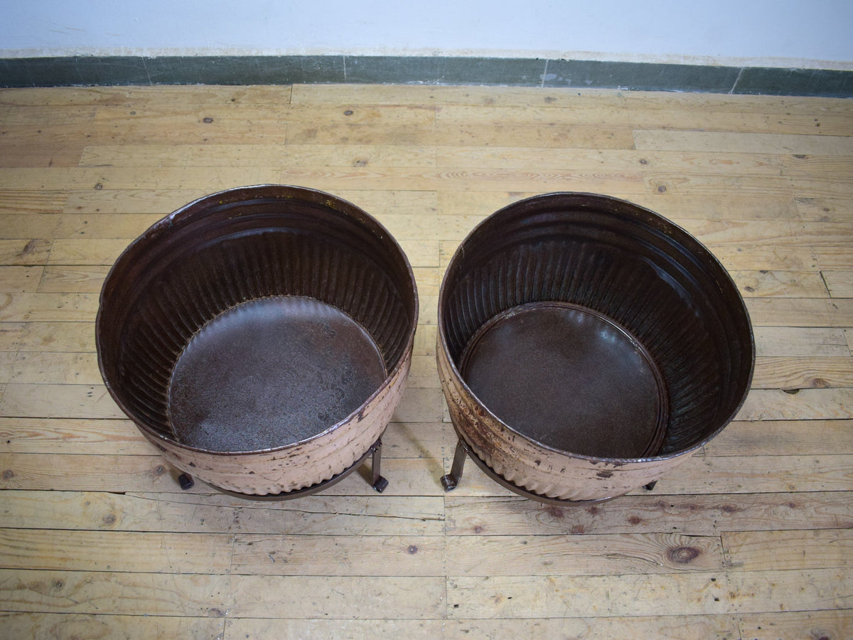 Pair of Vintage Dolly Tub Planets on Iron Stands