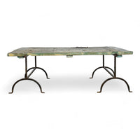 Antique Hand Carved Indian Door with Iron Trestles Coffee Table