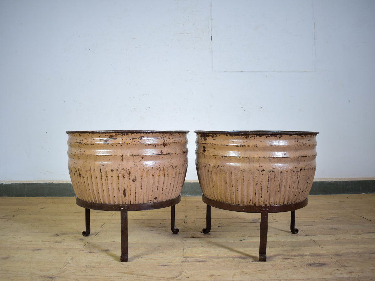 Pair of Vintage Dolly Tub Planets on Iron Stands