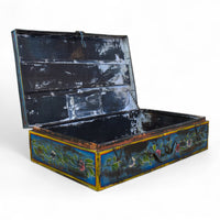 Vintage Indian Hand Painted Metal Travel Trunk Chest