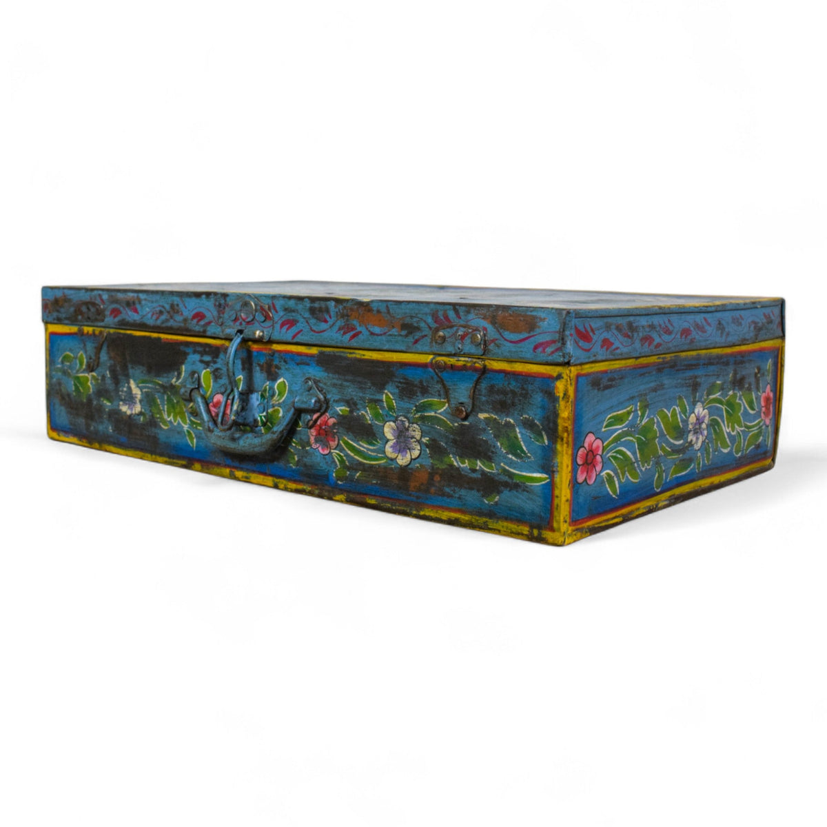 Vintage Indian Hand Painted Metal Travel Trunk Chest