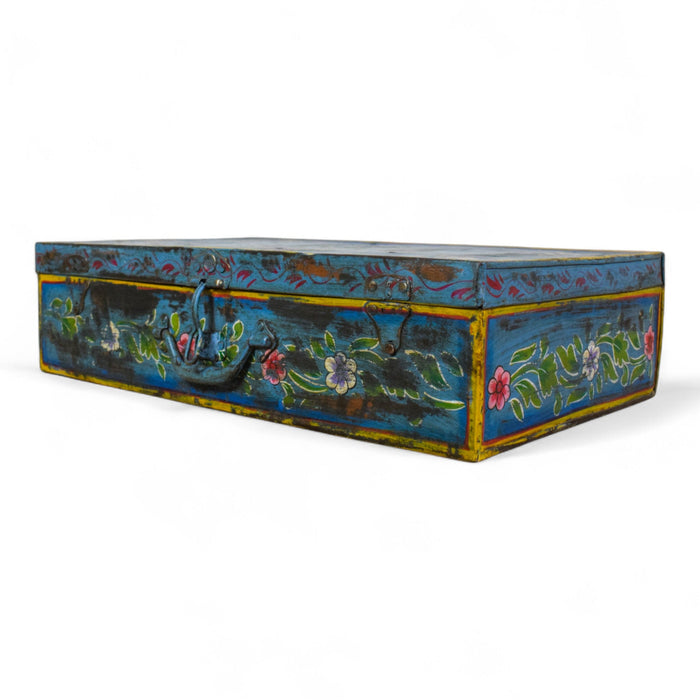 Vintage Indian Hand Painted Metal Travel Trunk Chest