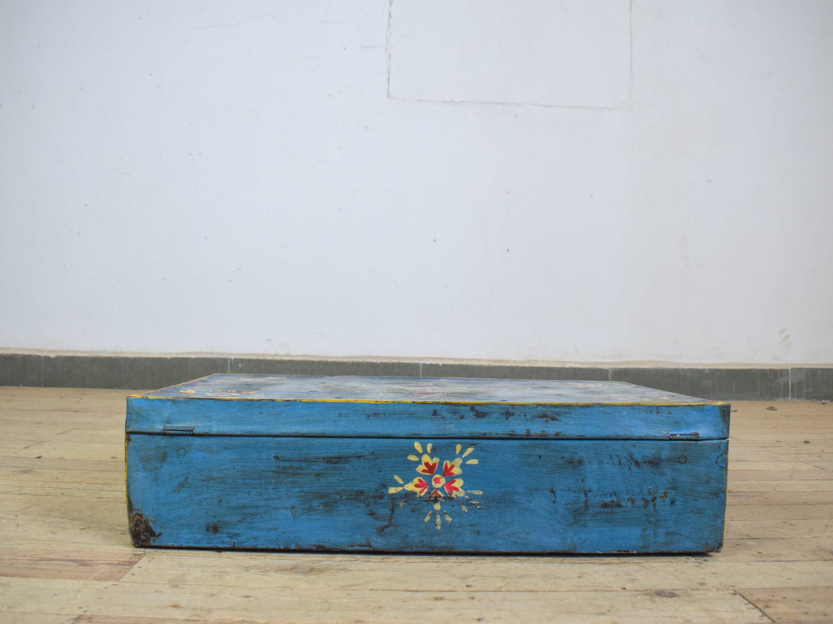 Vintage Indian Hand Painted Metal Travel Trunk Chest