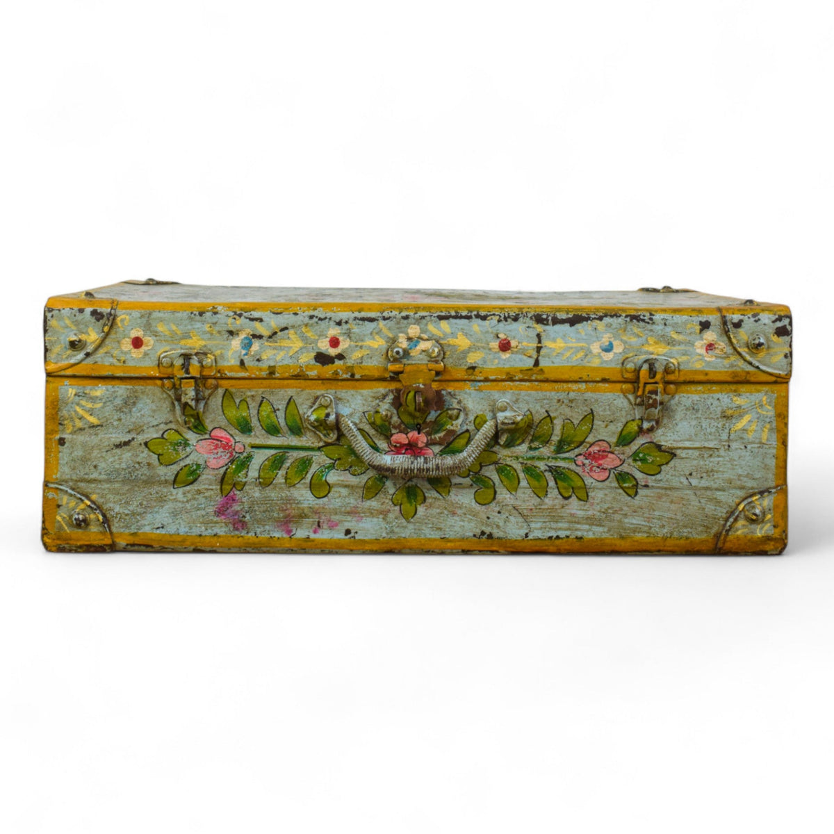 Vintage Indian Hand Painted Metal Travel Trunk Chest