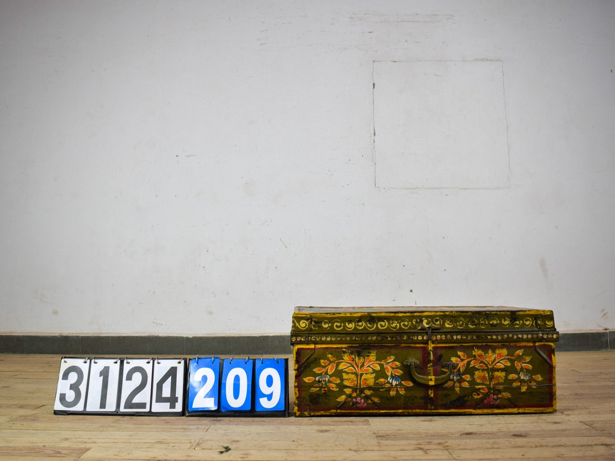 Vintage Indian Hand Painted Metal Travel Trunk Chest