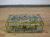 Vintage Indian Hand Painted Metal Travel Trunk Chest