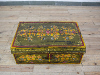 Vintage Indian Hand Painted Metal Travel Trunk Chest