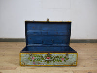Vintage Indian Hand Painted Metal Travel Trunk Chest