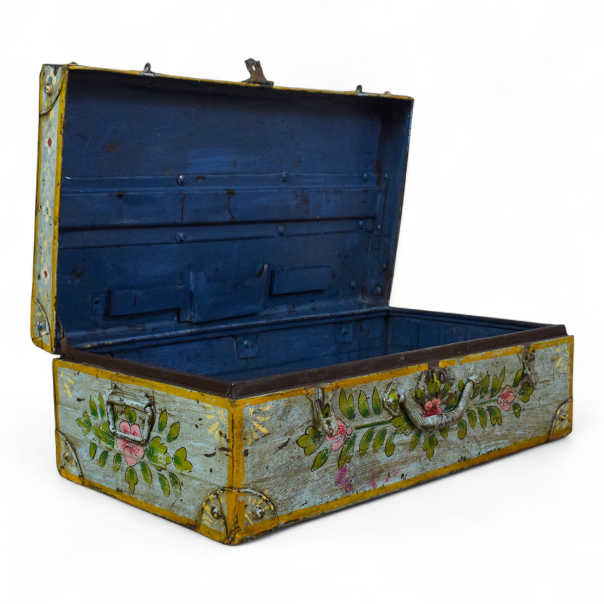 Vintage Indian Hand Painted Metal Travel Trunk Chest