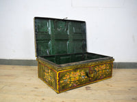 Vintage Indian Hand Painted Metal Travel Trunk Chest