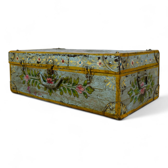 Vintage Indian Hand Painted Metal Travel Trunk Chest