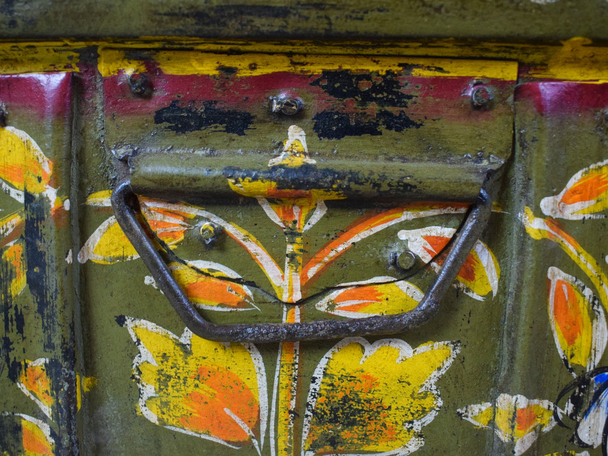 Vintage Indian Hand Painted Metal Travel Trunk Chest