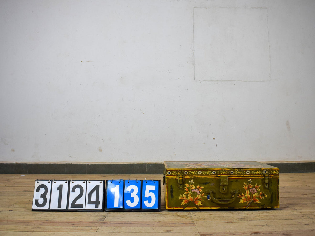 Vintage Indian Hand Painted Metal Travel Trunk Chest