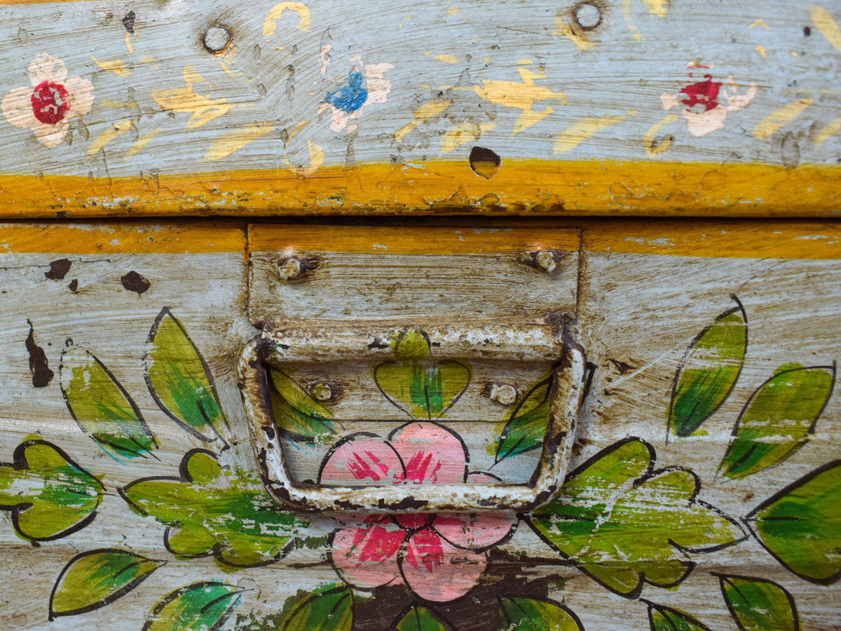 Vintage Indian Hand Painted Metal Travel Trunk Chest