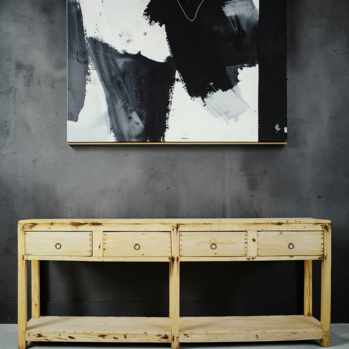 Vintage Solid Wood Rustic Sideboard Cupboard Drawers