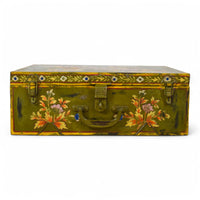 Vintage Indian Hand Painted Metal Travel Trunk Chest