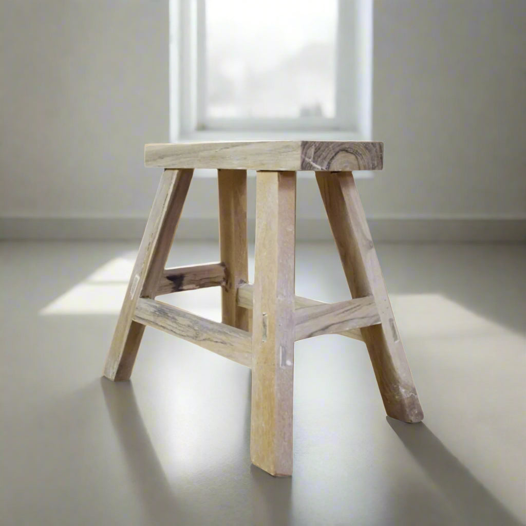 Vintage Bleached Wooden Rustic Stool