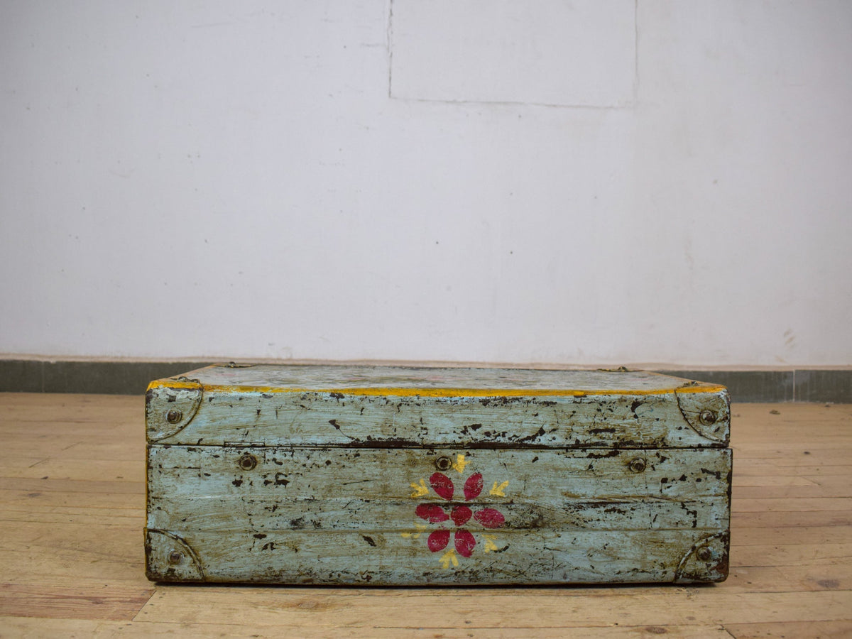 Vintage Indian Hand Painted Metal Travel Trunk Chest