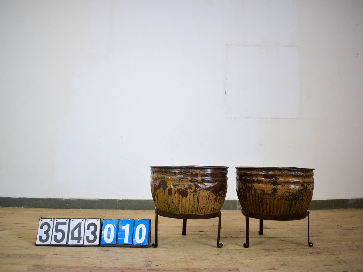 Pair of Vintage Dolly Tub Planets on Iron Stands